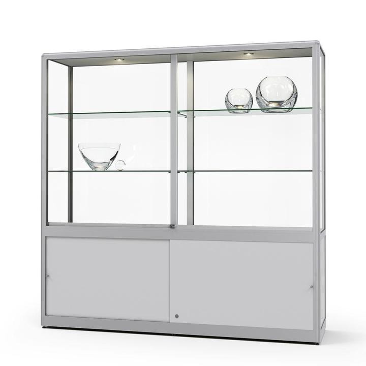 Schrankvitrinen - Glasvitrine mit Unterschrank, abschließbar, mit Beleuchtung, Vitrine Glas, nach Maß, Vitrine, Vitrinen Schrankvitrine - Glasvitrine mit Unterschrank
