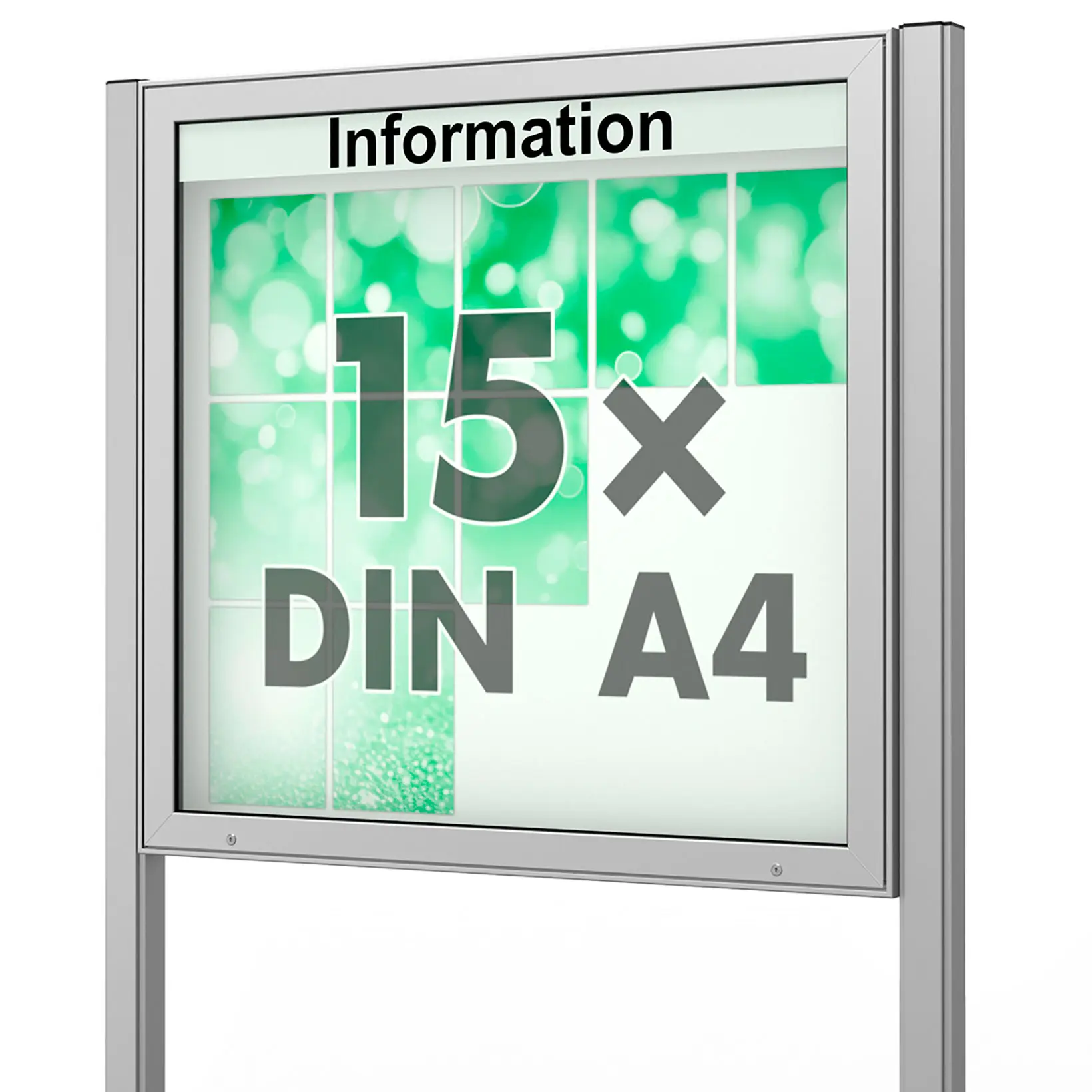 15 x DIN A4 Schaukasten Plenum eckig - der "Klassiker" - 100mm Bautiefe - mit Pfosten und optionaler LED-Beleuchtung